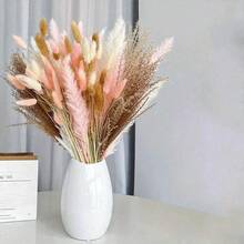 80PCS Natural Dried Pampas Grass Boho Home Decor Bouquet Phragmites Dried Flowers Bouquet For Wedding Floral Arrangements Home Decorations - Multicolor - View 2