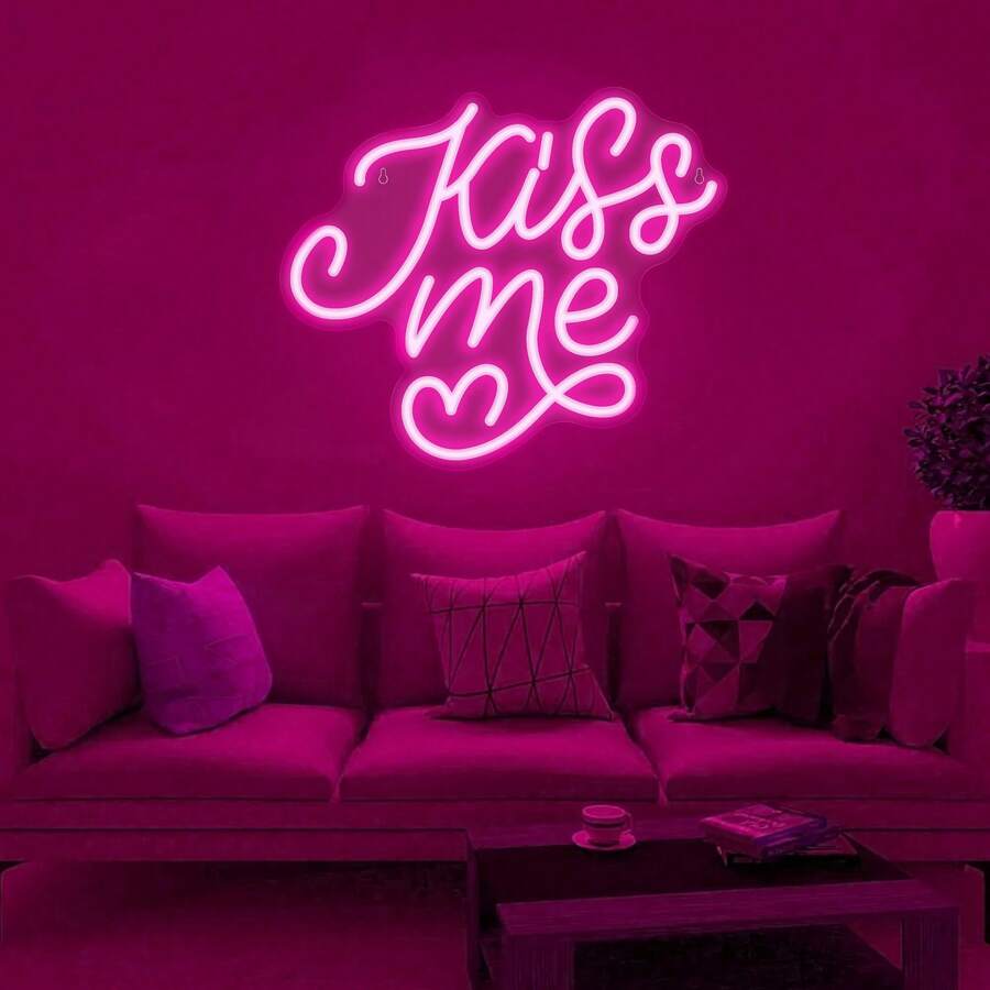 This Rose Red Neon Sign Is USB-Powered, Easy To Install, Made Of Acrylic Material, Durable And Shockproof, With A Fashionable And Minimalist Style. Suitable For Restaurants, Weddings, Parties, Exhibitions, Studios, Bars And Other Occasions. - Hot Pink - View 1
