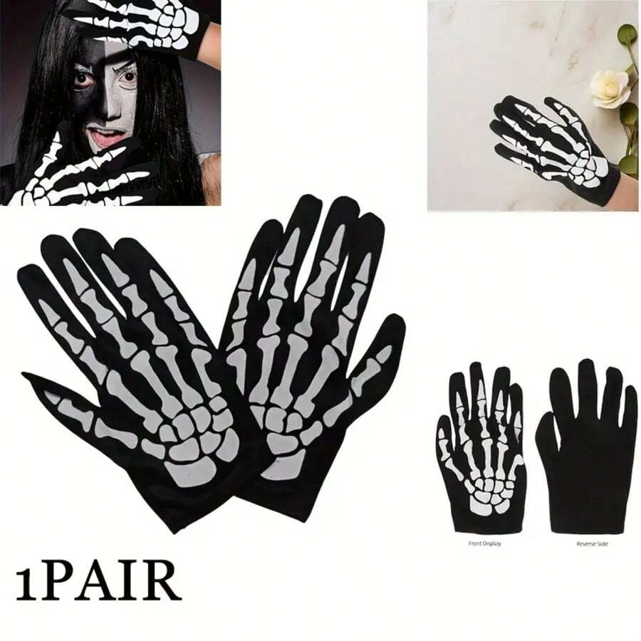 1pair Claw Gloves - Skeleton Hand Design Halloween Costume, Pull-On Closure For Cycling, Skiing, Costume Parties - Cold Weather Gloves For Men & Women (Halloween, Valentine's, Easter) - Spooky Gothic Accessories, Halloween Clothes