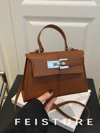 1pc Metal Lock Decor Mini Handbag With Adjustable Shoulder Strap, Suitable For Girls, Women, College Students, Young Professionals, Great For Work, Business, Commute, School And More