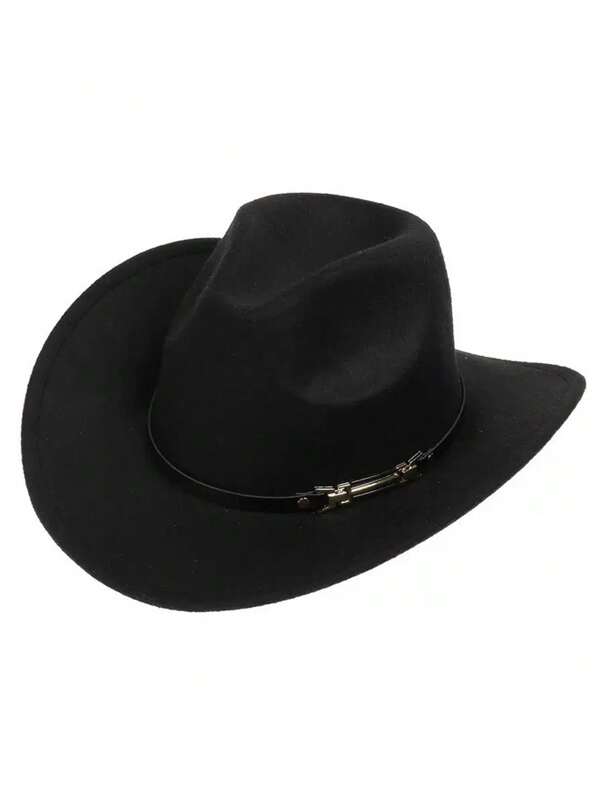 1pc Unisex Wide Brim Long Buckle Decor Retro Fashion Fedora Hat, Versatile Elegant Suitable For Birthday Party, Costume Party, Fashion Show, Daily Wear