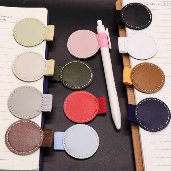 1/2pcs Round Pen Holder Pen Clip Multi-Color Creative Notebook Self-Adhesive Pen Sleeve High-End Anti-Lost Strap,For School Supplies,Back To School