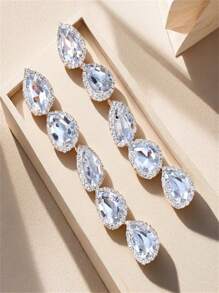 返校季最佳朋友教师节礼物配饰不对称白色水钻耳环女士时尚珠宝新款时尚大水晶长流苏吊坠耳环不对称白色水钻耳环高品质百搭款式耳环