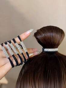 5 件/套水钻装饰发带，女士奢华闪亮弹力发带，高弹力马尾辫夹，发饰，发圈，发圈，发绳
