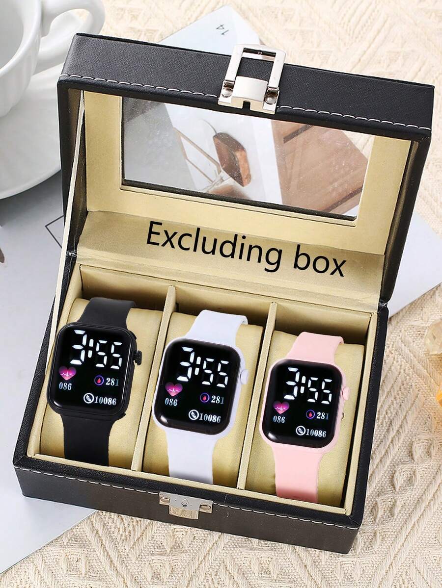 3 件时尚优雅 LED 电子表，休闲矩形户外电子表 - 彩色 - 查看 1