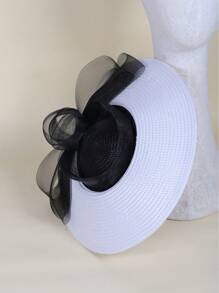 HIMESPORT Eleganter Fascinator Hut | Hochzeits Derby Cocktail Stroh Breitrand | Vintage Kirche Teefeier für Damen | Sommer Strand Brautmutter
