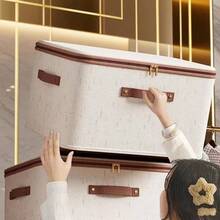 1pc Foldable Linen Fabric Storage Box With Visible Window, Large Capacity Clothes, Quilt, Wardrobe Organizer - Beige - View 3