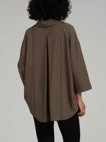 Se-Hore 时尚休闲V领亚麻混纺长袖衬衫女复古美式风格舒适休闲适合日常通勤