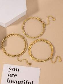 3pcs Simple & Personalized Stainless Steel Women's Bracelet, Fashionable Accessory Suitable For Parties, Dance Events, And Daily Wear
