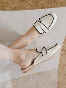 Mengshangli Women's Soft Leather British Style Loafer Mules, Breathable Closed Toe Net Mesh Slip-On Sandals - Beige - View 4