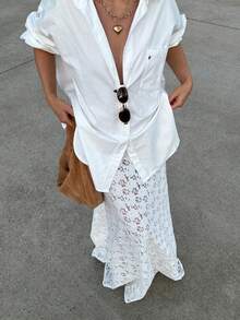 Women's Lace Sheer Sexy Elegant Solid White Maxi Skirt, See Through Suitable For Beach Vacation - White - View 8