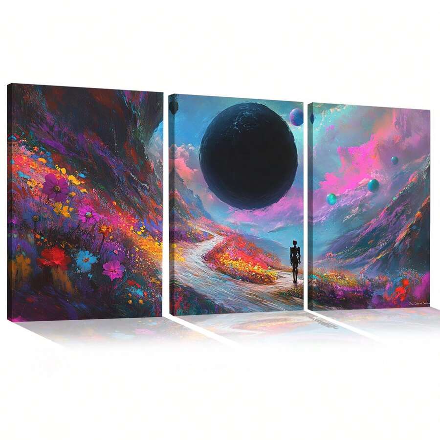 Quadro Decorativo Jardim Cósmico MDF Mosaico Sala Quarto Escritório Impressão Em Hd - Branco - Visão 1