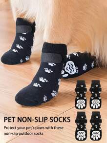 4 件防滑狗袜，柔软可调节宠物爪子保护套，狗鞋，宠物鞋，狗猫袜，防滑室内外双面宠物爪子保护套，适用于小型、中型和大型犬，黑色，透气狗爪套户外配件 - 黑色 - 查看 3
