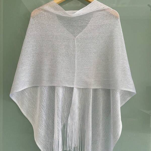 Solid Color Knitted Fringe Shawl, Lightweight Cover Up For Spring/Summer, Beach Wear