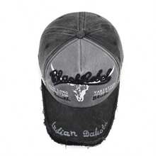 Washed Distressed Street Style Khaki Baseball Cap - Navy Blue - View 4