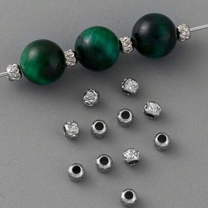 100/200 peças de contas espaçadoras de malha de aço inoxidável mini de 3 mm, contas decorativas adequadas para pulseiras de contas faça você mesmo, colares, chaveiros, acessórios de joias