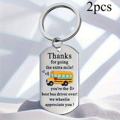 2pcs [Bus Driver Appreciation Keychain] 1pc Octagonal Sports-Inspired Keychain With Floating Character Design, C-Hook Closure, Appreciation Gift For School Bus Driver, Birthday, Retirement, Stocking Stuffer