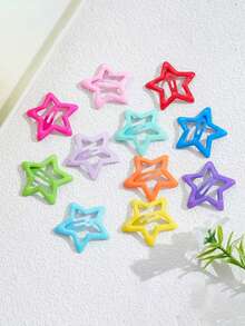 20个/套 女士彩色夜光金属五角星发夹，刘海发夹，夜光星形发夹，可爱时尚迷你发夹，适合日常使用，爪夹，发爪，发卡，发夹，发饰，头饰，发卡 - 彩色 - 查看 4