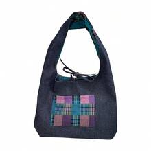 Women Shoulder Bags - 黑牛仔格紋雙面背心包-藍格子 - 查看 6