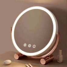 LED Makeup Mirror – Round Table, Bamboo Wood, White Light, USB Recharge - trắng - Xem 6