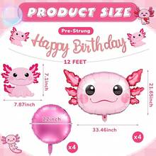 9 Pcs Axolotl Birthday Decorations Inflatable Party Supplies Include 4 Pcs Aluminum Foil Balloons 4 Round Balloons And 1 Axolotl Birthday Themed Party (Blue)2025 - 粉色 - 查看 2