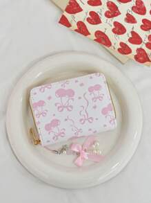 Carteira Pequena com Capacidade Reduzida para Estudantes, Impressão Fofa de Flor, Borboleta e Cereja, Diversos Slots para Cartões, Carteira Ultrafina Dia dos Namorados, Porta-Cartões de Visita, Porta-Cartões de Crédito, Carteira Feminina, Mini Carteira, Bolsa, Porta-Cartões