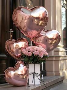 kumozawa 10 个玫瑰金色心形铝箔气球，10/18 英寸 - 耐用且易于使用，适用于浪漫庆典、婚礼和派对装饰、婚礼气球 - 玫瑰金 - 查看 2