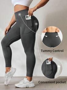 Large-Sized Women's Three-Piece Sporty Pocket Leggings. The Pocket Design Makes It Convenient To Carry A Mobile Phone. It Can Lift The Buttocks And Tuck In The Abdomen. It's A Must-Have For Sports