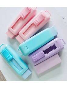 1 pieza Borrador extraíble de color macaron vibrante - Diseño de dibujos animados creativos, forma rectangular duradera, con mecanismo de deslizamiento suave, perfecto para usar en escuelas y artículos de oficina.