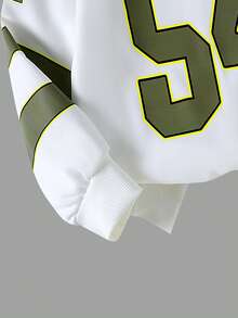 2pcs Young Girls Casual Graphic Number Print Sweatshirt And Cargo Pants Set, Spring/Autumn - Army Green - View 4