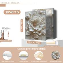 1 幅无框 2D 白色花卉油画艺术品 - 抽象花卉墙面装饰，适合客厅、浴室、办公室等 - 万圣节、圣诞节、新年礼物 - 植物主题，（可选框架）