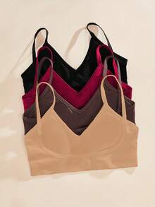 4 piezas de sujetadores deportivos sin costuras y con rayas para mujeres, ropa interior acolchada sexy y cómoda - Multicolor - Ver 4