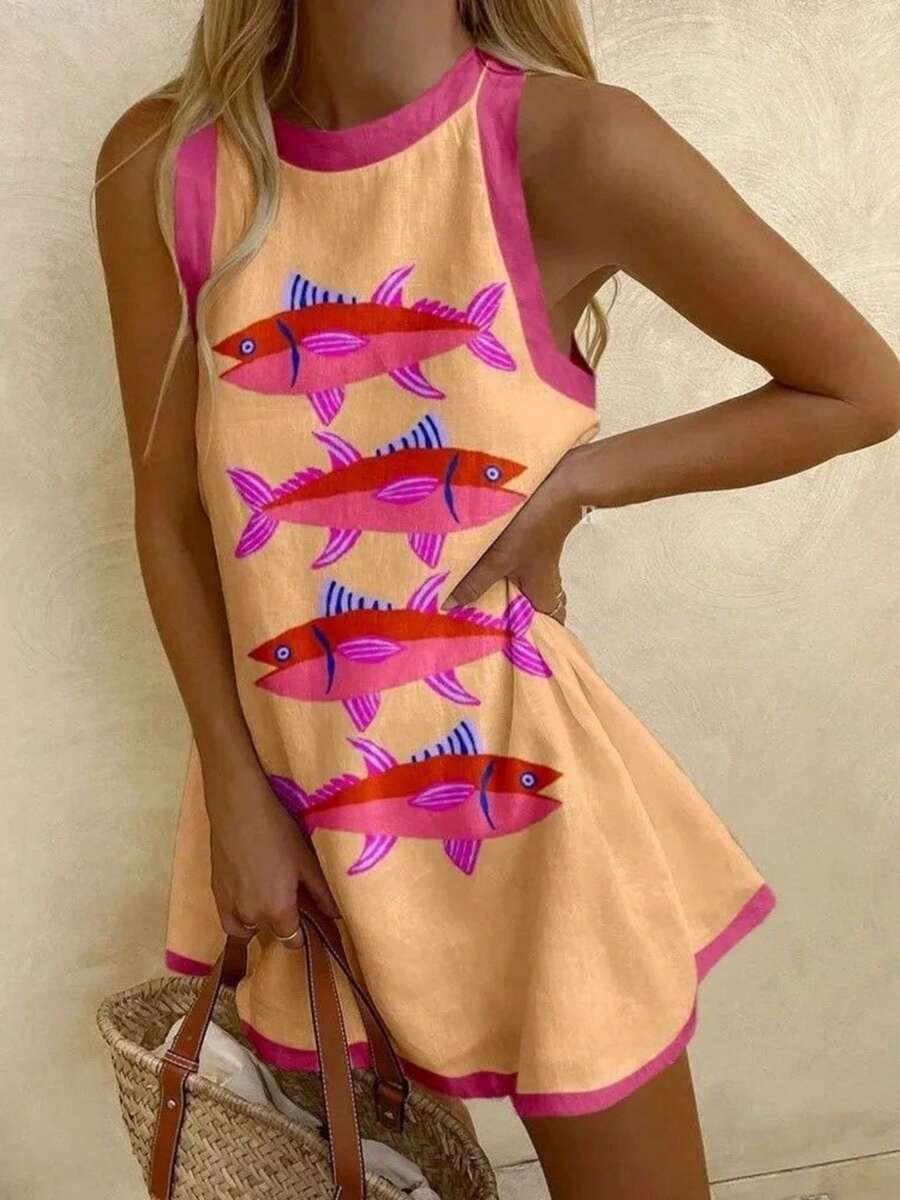 Women's Y2k Floral Tank Dress Graphics Sleeveless Round Neck A Line Casual Dress Summer Beach Vacation Dress Streetwear - 玫紅色 - 查看 1