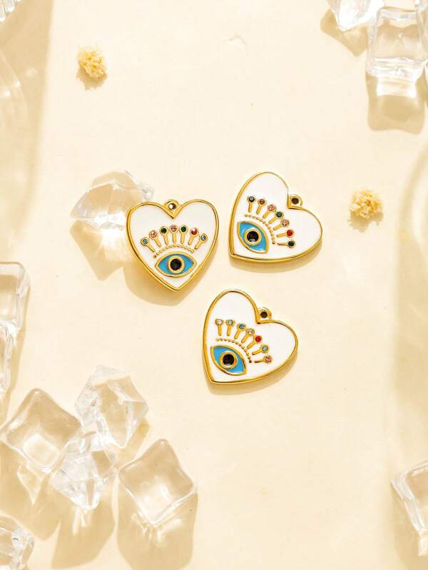 1pc/Pack Stainless Steel Colorful Zirconia Teardrop Eye Heart Shaped DIY Jewelry Pendant