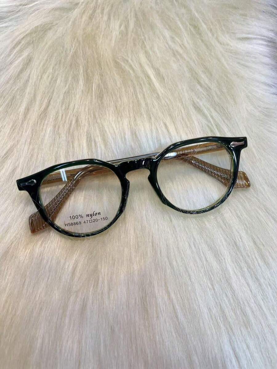 48mm Plain Black Frame Glasses, Small Frame, Retro, Round Face, Women Can Wear Myopia Glasses - Màu xanh lá cây đậm - Xem 1