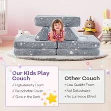 10 Pcs Modular Kids Play Couch Sectional Sofa Glow In The Dark Floor Cushion - Grey - View 6