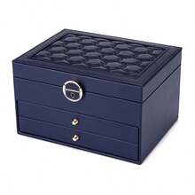 三层优雅仿皮首饰盒带锁，大容量双项链、耳环、戒指收纳，柔软抽屉，送给女士和女孩的理想礼物，波西米亚风格，可拆卸托盘，桌面安装，女士首饰盒收纳整理器旅行必需品返校宿舍收纳秋季装饰