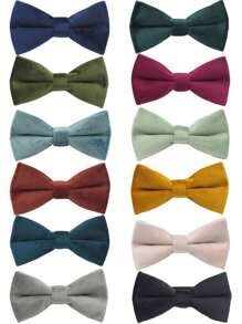 1pc Fashion Velvet Children's Solid Color Bow Tie, Double Layer Clip-On Bow Tie Suitable For Boys, Girls, Students, Performances, Parties, Casual Wear