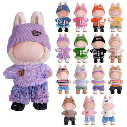 6.69-Inch Doll Clothes, Compatible With Labubu,1sets Of Decoration - Fashionable Bucket Hat And Sweater And Pants Or Skirt Set, Suitable For 6.69-Inch Dolls, Cute BuLabu Accessories, For Play And Display (Shoes And Dolls Not Included)