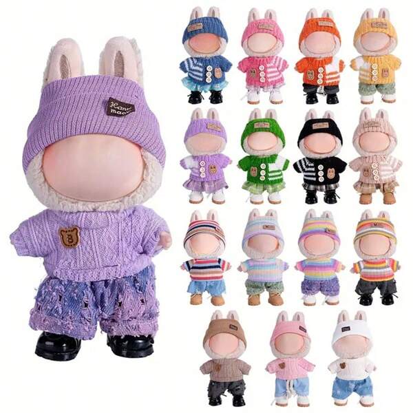 6.69-Inch Doll Clothes, Compatible With Labubu,1sets Of Decoration - Fashionable Bucket Hat And Sweater And Pants Or Skirt Set, Suitable For 6.69-Inch Dolls, Cute BuLabu Accessories, For Play And Display (Shoes And Dolls Not Included)