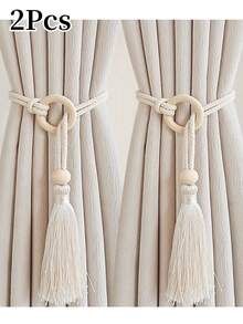 1/2pcs Bohemian Style Handmade Tassel Curtain Tiebacks With Wooden Beads, Polyester Boho Window Drape Holdbacks For Home Decoration - Multicolor - View 11