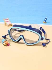 1 件装卡通彩色硅胶游泳镜，防水防雾大框耳塞一体式游泳镜，适合男孩和女孩