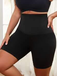 1 pieza Pantalones cortos deportivos casuales para correr sin costuras de cintura alta para mujeres de talla grande - Negro - Ver 6