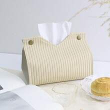1 件纯色编织图案压花面巾架套装，厚复合面料桌面立式纸巾架，适用于办公室、餐厅、酒吧、客厅或卧室 - 彩色 - 查看 3