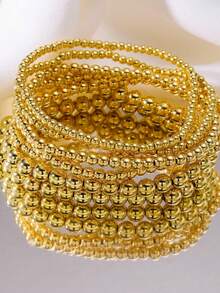 7pcs Retro Minimalist Beaded Bracelet Set, Elegant CCB Material, Suitable For Women, Daily, Commute, Date, Party, Holiday, Girlfriend Birthday Gift - Yellow Gold - View 12