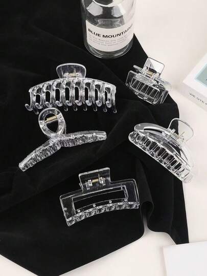 5个透明塑料方形梳子发夹 女士爪夹 秋季配饰 秋冬发夹 度假装扮 女士夏季装扮发夹