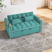 55.51 Inch Versatile Foldable Sofa Bed In 3 Lengths, Modern Sofa Sofa Sofa Velvet Pull-Out Bed, Adjustable Back And With USB Port And Ashtray And Swivel Phone Stand (Green) - Green - View 4