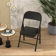 PU Folding Chair Set Of 4 Folding Chairs Strong Metal Frame Camping Chair Foldable Chair Office Chair Space-Saving Desk Chair For Home Office, Guest Room, Conference Room - Black - View 3