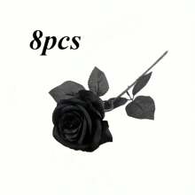 5 Pieces/8 Pieces/10 Pieces Artificial Black Flower Roses, Fake Silk Long Stem Flowers, Suitable For Family Weddings, Parties, Halloween Outdoor Gothic Decoration
