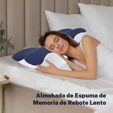 Almohada ergonómica, soporte para el cuello, almohada de memoria de rebote lento, sueño profundo sin hundirse - Azul - Ver 3